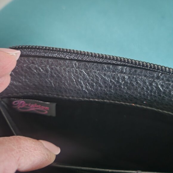 BRIGHTON ~ Burgundy Maroon PONY HAIR & Black Leather Zip Wallet Clutch ~ EUC - Picture 4 of 4